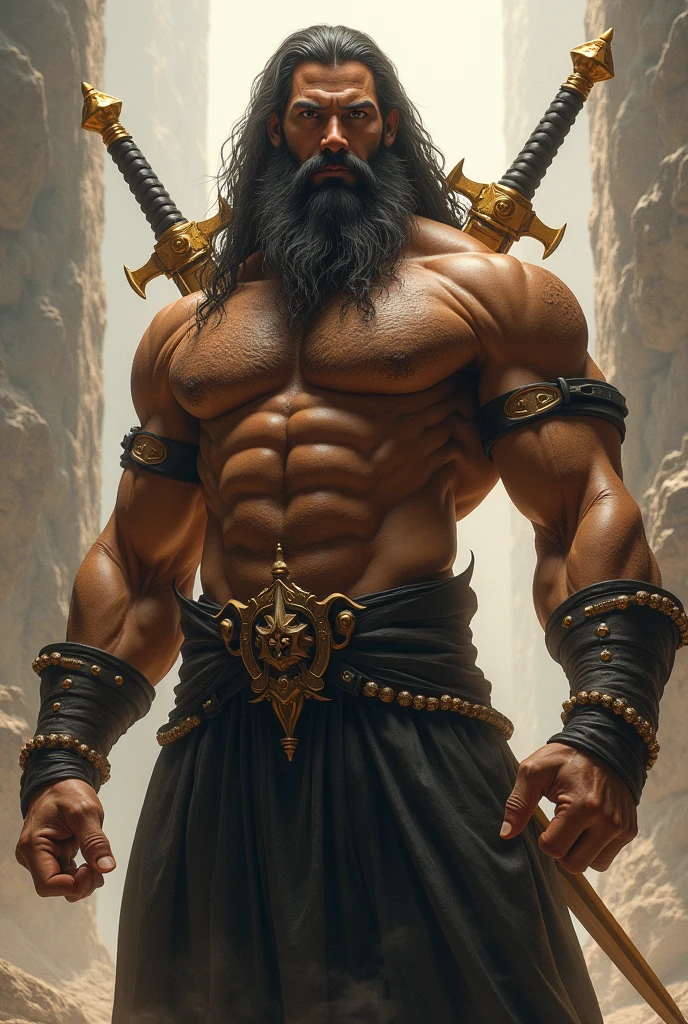 Muscular Samson with wrist chains on temple pillars with eye band p & b esboço