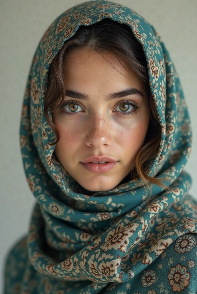 quality, Realistic, Photorealistic, extremely detailed, An extremely delicate and beautiful, RAW photo, 4K, 8K, Professional lighting, Dynamic lighting, light in face, Depth of field, solo focus, full body, flawless beauties，A 20-year-old female, Brown eyes, Smaller head, Fashion girl, Beautiful eyes, Large breasts, Real face, Real skin, Realistic face, Realistic skin, Detailed eyes, Detailed facial features, detailed hijab, detailed clothes feature, (fashionable attire:1.3), (intricate fashion hijab: 1.3) dynamic poses,Detailed face, pretty smile, cowboy shot