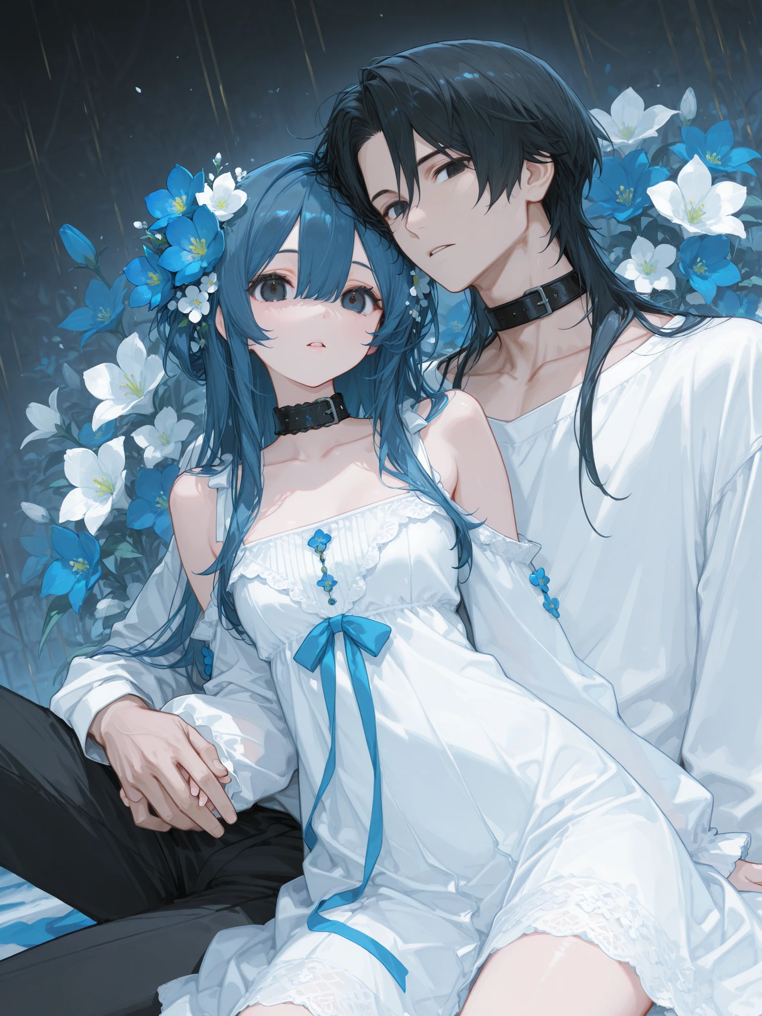 couple, (1man, 1woman), casual cloth, cute couple, happy smile, sitting on grass, romantic atmosphere, having fun, picnic, married couple, close up, zoom in, detailed face, dreamy eyes, soft light, romance, novel cover, webtoon, anime style, comic, watercolor, by makoto sinkai, modern era, good proportion, different height, symmetry, (HD, 4K, high resolution, masterpiece, absurdres)