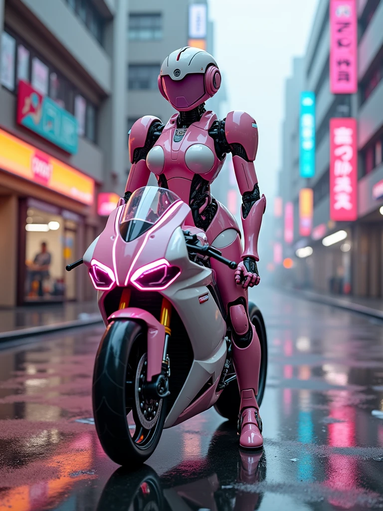 (highest quality、4K、8k、High resolution、masterpiece: 1.2)、Very detailed、(Genuine、Realistic、Realistic: 1.37)、SF、Beautiful young woman、so beautiful、Bounty Hunter、(((Futuristic Bike Chase:1.7)))、City、futuristic cyberpunk、high tech、neon、Dynamic and fast-paced、Night cityscape、Blurred street lights、Shadows and reflections、Motion Blur、High Contrast、Exciting and thrilling、Stunts and jumps、Action-packed、adrenaline rush、Smoke and sparks、Edgy and intense、Bold colors、Rough and dark、rain-soaked street、Squeaky tires、Strobe light、Skyline at night、Threatening atmosphere、Exciting angles and perspectives、Street graffiti、Vibrant and bustling、 High Speed Pursuit、Dystopian atmosphere、Explosion and debris、Sleek and modern bike、Shining headlights and taillights、 (highest quality、4k、8k、High Resolution、Masterpiece: 1.2)、Super detailed、(Real、Photorealistic、Photorealistic: 1.37)、HDR、UHD、Studio Lighting、Ultra-detailed Paint、Sharp Focus、Physically Based Rendering 、Very detailed explanation、professional、Bright colors、Bokeh、Cybernetic Weapons、Cyberspace、High Tech City、Shining neon lights、((Futuristic Fashion))、((Skin-tight light pink metallic outfit))、Mythical creatures、(Intense action)、(Sexy pose)、(Excited expression)、Fast-paced、Exciting soundtrack、explosion、advanced technology、Crisp contrast、Gritty atmosphere、Black Market Trading、Skyline at night、Steampunk element、Laser gun combat、Hidden alleys、hovering drone、Enhanced Vision、The unforgiving metropolis、Cybernetic Implantysterious informant from a secret organization、High Speed Chase、Impressive acrobatics、Colorful holograms、urban exploration、Navigating Virtual Genuineity、A diverse and multicultural society、Dystopian society、 Crowded street、hole々skyscraper、Android Companion、Illegal cybernetic modificationy heart is pounding, adrenaline rush、Heroic determination、House Trojek、