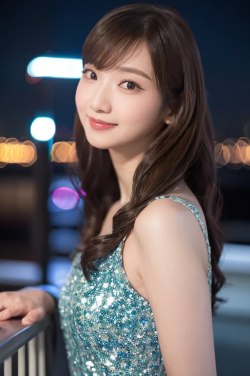 A very cute face like an idol、Looks like a young face、Only one 20-year-old woman、Gentle and cute、Cleavage、Beautiful starry night、((The only light is from the moon))、(((Cinema Lighting)))、(Dark Light)、RAW Photos、Genuine、((Quality indistinguishable from real life))、(Artistic Expression)、Real Stick、High resolution、masterpiece