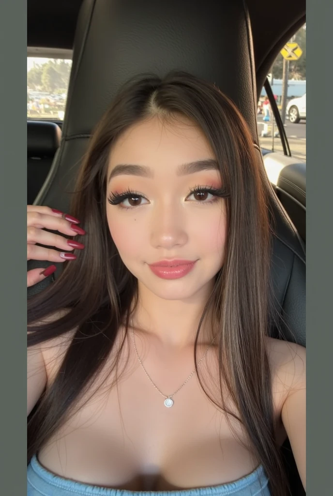 latina , massive large breasts, big juicy lips, bimbo lips, extremely pretty, extremely gorgeous, looking at viewer, very dark eye lashes, very thick eyelashes, very long eyelashes