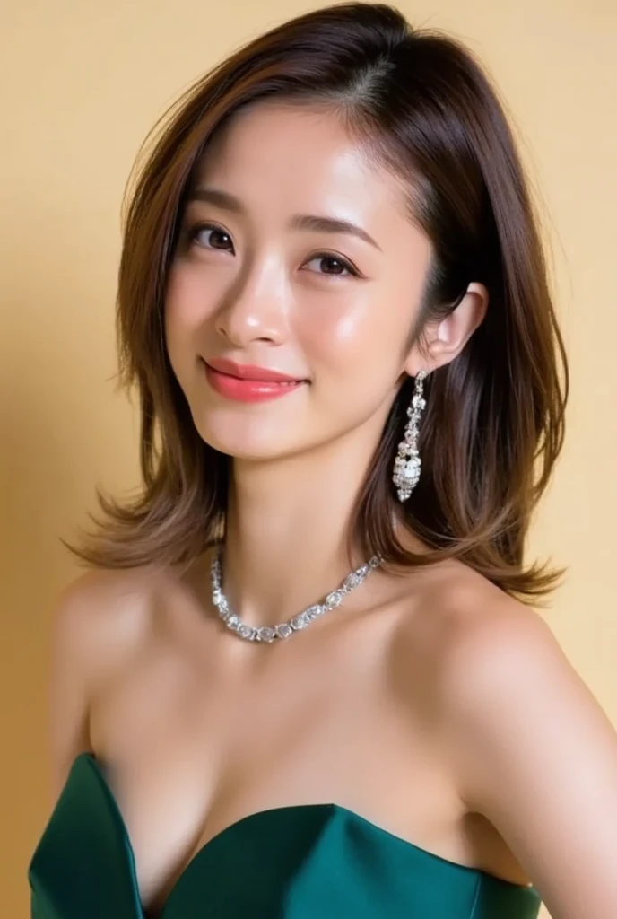 1girl, solo, looking at viewer, smile, short hair, brown hair, shirt, jewelry, closed mouth, upper body, earrings, necklace, blurry, lips, head tilt, black shirt, depth of field, blurry background
<lora:hasselblad_portrait_v1:0.7>
