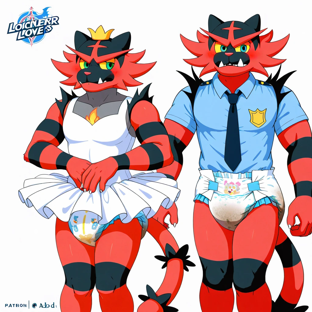 1 person、(((Lizard man in a dirty baby diaper)))、(middle aged)、Stubble、Furry、Black body、masterpiece、Highest quality、Sucking on a pacifier、Idol Dress、Women、Scars all over the body、bib、Spotlight、Watery eye、blush、steam、There&#39;s a bad smell、Yellow water dripping down my legs