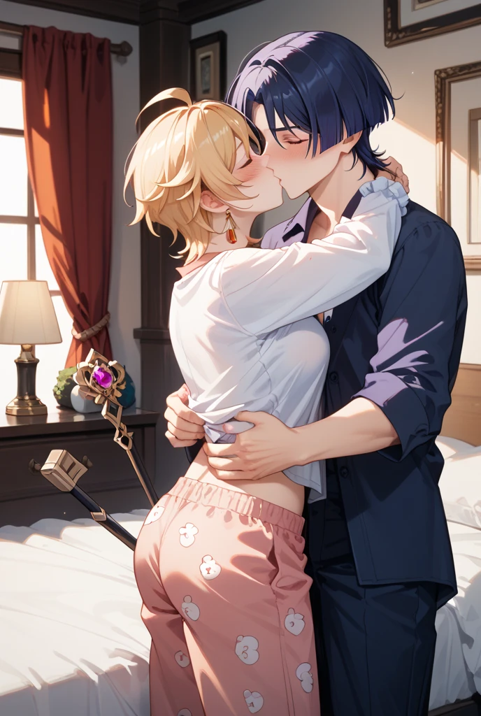 tall man with yellow eyes, blonde hair and yellow eyes、it has a piercing gaze, his eyes glowing yellow, a handsome guy, beautiful shape、blonde short hair、length bodymodeled、best style、full body esbianエスビアン、(enrich the image、highest level of quality)美right8K CGartwork、Goddess-like posture、Kneeling exercise、slim and soft、transparent skin、pink hair、Extra long-haired beauty、super long straight hair,The skin is fair and juicy,,,Big Lingerie,Outlook part 1.2x enhanced silhouette effect,exquisite transparent blues pattern on pajamas,細部は複雑でexquisite,Attractive and greedy spread legs、perfect body slim curve、hug、cute kiss together, Happy!!!, couple pose, accurate depiction、blond man with golden eyes、pink hairとピンクの目をした女性,High resolution,super detailed,(vividness, something lively, colorful:1.1) Open your lips, (elegant, elegance) Hairstyle, (美right, zora々right) exterior, (elegant, exquisite) fittings, (It was glaring, Sparkling) (大きなshine目), (shine, fiery) (nice) nature, (Mysterious, Mysterious) About the floor plan, (perfect perfection, perfect pubic bone) (Personal, clear) artwork, (master piece:1.2), (18-year-old) a girl alone (服は美rightです, exquisite Floral Lace Embroidered Evening Gown).Tall anime guy with yellow eyes, blonde hair and yellow eyes、it has a piercing gaze, his eyes glowing yellow, a handsome guy, beautiful shape、length body、modeled、best style、full body esbianエスビアン、princess carry、princess carry, full body esbian, See-through sexy lingerie, transparent lingerie、sheer lingerie、big nipples、pink nipples、pink areola、length, big breasts, table top, highest quality, very detailed、princess carry