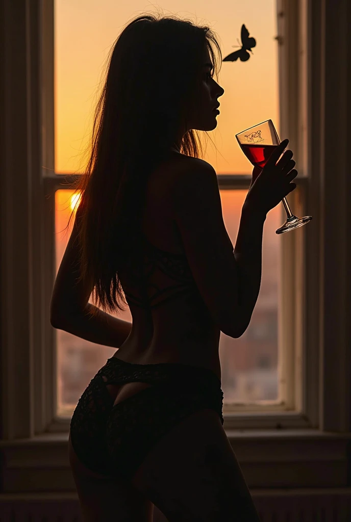 a naked woman drinking wine
