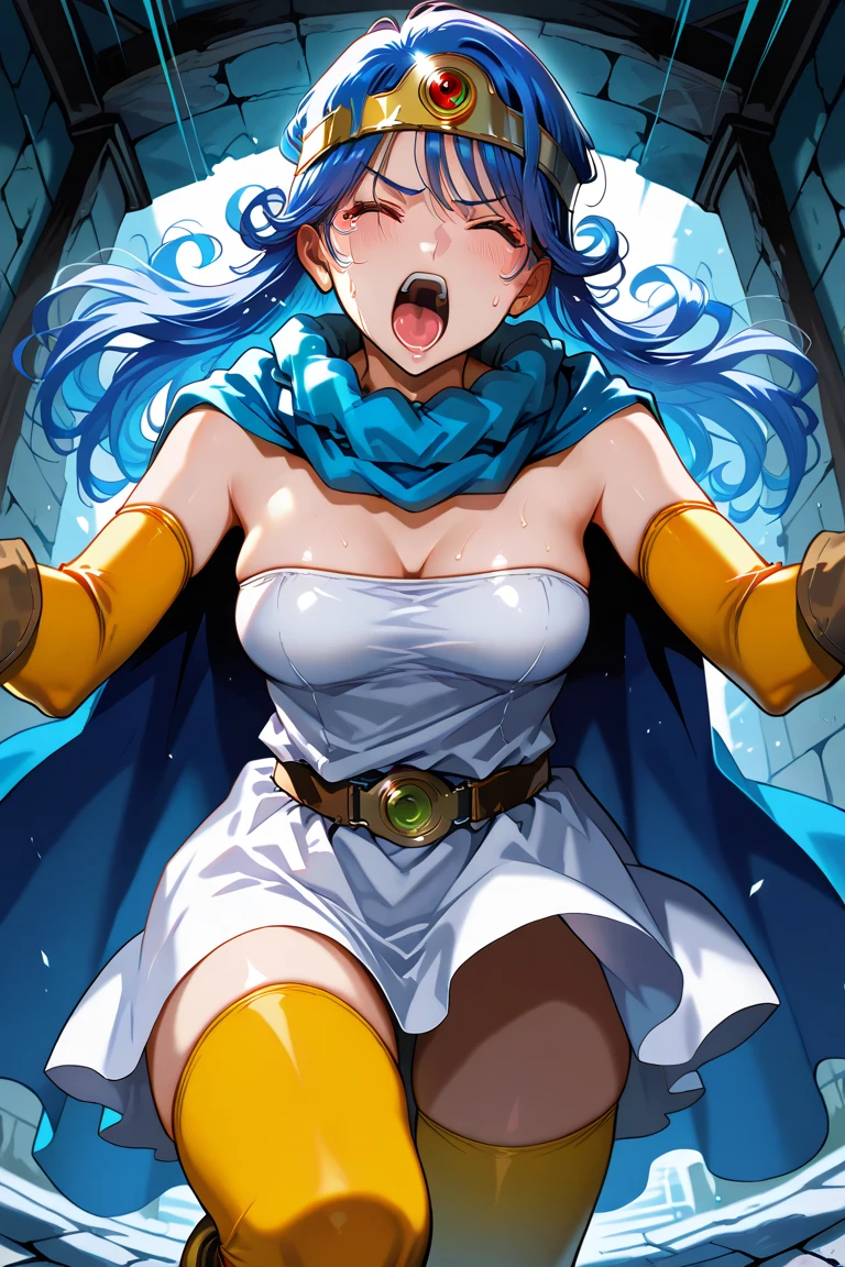 ((((((もっともっと服がはち切れそうなSuper big breasts:1.9))))))、((((Her breasts are so big they overflow from her clothes:1.9))))((((スカートが短すぎてWhite pantiesが覗く:9))))、((((White panties:1.9))))((彼女のドレスは短すぎてWhite pantiesが覗く:1.9))、(((White panties:1.9)))masterpiece, Highest quality,, Highly detailed background, Perfect lighting, (beautiful, Highest quality:1.1), masterpiece, Perfect Eyes, (beautiful), (erotic:1.2) Cleavage,short hair, Bright light Blue Hair, Observe the audience,(masterpiece, Highest quality:1.1), Sage_(dq3),,Blue Hair, Circlet, Normal chest, Yellow gloves,little white mini skirt dress, belt, Cape, boots, Cleavage, Expose your shoulders,Please close your eyes tightly.、Open your mouth苦しむ、Sweaty、Drenched in sweat、(Full body image:1.3)、(超巨大なCleavage:1.2)、(Super big breasts:1.2)、(Clothes are torn to shreds:1.9)、(The skirt is too short and your underwear is visible:1.8)、(下着はWhite panties:1.8)、(shibari:1.8)、(Open your mouth:1.5)、(Please close your eyes tightly.:1.8)、(Enduring Suffering:1.5)、(Put your hands behind your back:1.9)、(tied up and hung with a rope:1.9)、(the whole body is tied with a rope:1.9)、(My clothes are soaked and shiny..:1.5)、(Clothes are soaked and see-through:1.8)、(Plump body:1.8)、(Get down on one knee:1.8)、(息を切らしてit hurts:1.8)、(The body is tied up with rope and restrained:1.9)、(Tie your knees with a rope:2.9)、(Tie your thighs with a rope:2.9)、(My whole body is covered in bruises:1.8)、(The whole body is dirty and filthy:1.8)、(shortness of breathまたは呼吸困難:1.6)、(My whole body is full of wounds:1.8)、(My whole body is full of woundsで力尽きる:1.9)、(Exhausted:1.5)、(shortness of breath:1.8)、(it hurts:1.8)、(Being strangled with a rope:1.8)、(Suspended from above by ropes:1.9)((超巨大なCleavage:1.9))、((White panties:1.9))、(Her hands are tied with rope:1.9)、(Please close your eyes tightly.:1.9)、(彼女のWhite pantiesは短すぎるドレスから覗いている:1.5)、(Her clothes were torn off by the men.る:1.2)、(She blushes in embarrassment:1.5)、(Her clothes were torn off by the men.、she was almost naked。.:1.2)、(She is arching her back:1.9)、(She is looking up:1.9)、(her body is full of scars:1.9)、(the back is arched:1.9)、(Her breast size is M cup:1.9)、((彼女はもっともっとSuper big breasts:1.9))、(She is bound by chains all over her body9)、(More and more roped off:1.9)、(shibari:2.9)、(shibari:2.9)、(Super big breasts:7.9)、(((スカートの隙間からWhite pantiesが覗く:1.9)))、(((She is tied up with rope:1.9)))、((((((White panties:1.9))))))、(((((((((((((彼女は超超Drenched in sweat:7.9)))))))))))))、(((((((((((彼女は上を向いてOpen your mouth顔を赤くして嫌がる:1.9)))))))))))、((((((((((I'm so embarrassed I blush and cry:1.9))))))))))