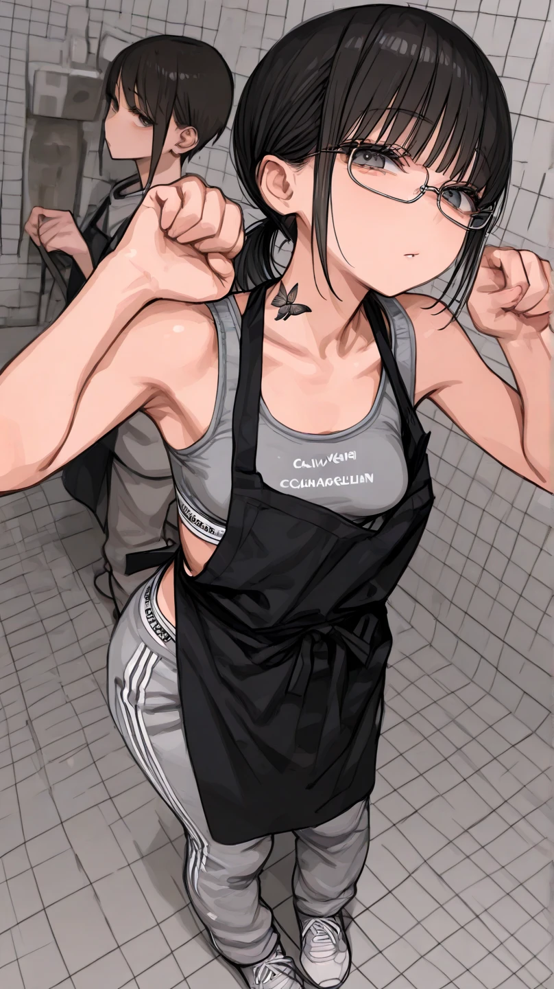 ( masterpiece ) , ( highly detailed ) , (beat quality) , ( perfect face ) , (fubuki) , green eyes , wearing highly printed white t-shirt and blue shorts , in garden arms bound behind back with rope , standing still