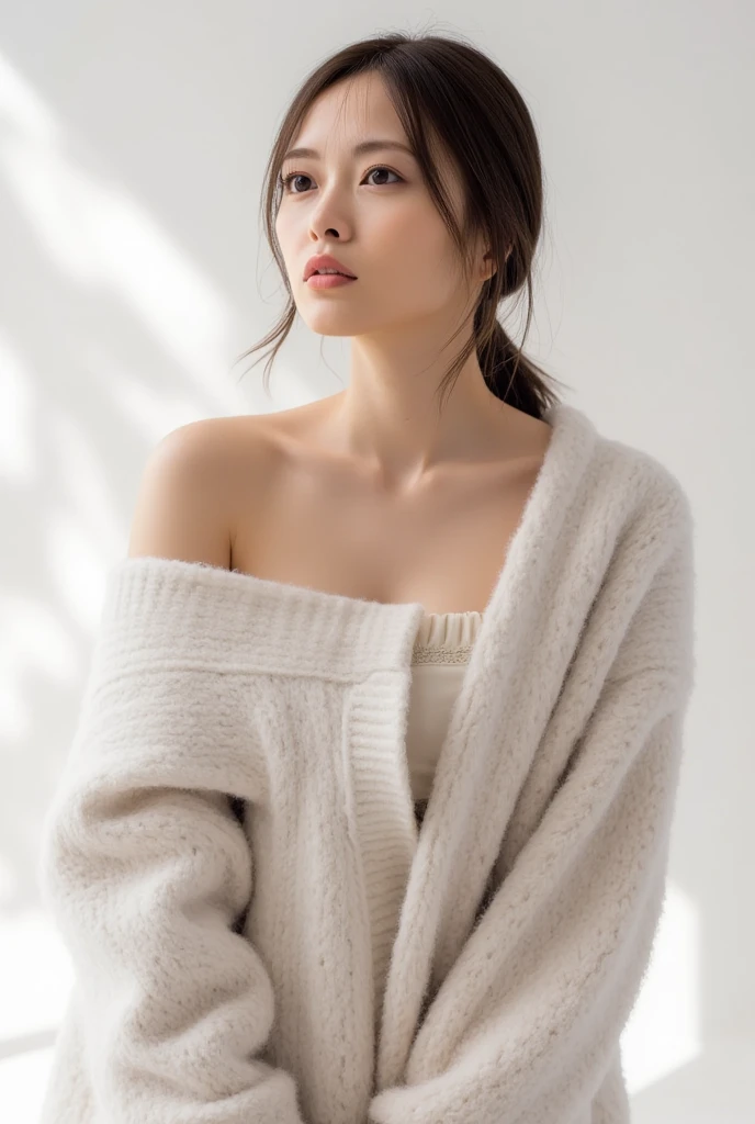 Fashion Photography by 1girl,soft light,rim light,beautiful,realistic,raw photo,natural skin texture,realistic 눈과 얼굴 디테일,surrealism,ultra high resolution,4K,best quality,masterpiece,Fashion Magazine,vogue magazine,Whimsical fashion,magazine cover,cowboy_launch,touch one's chest,large_hip,femur_gap,floating_hair,hair_blowing,shining_skin,big_femur,Thick_femur,Wearing only an open blazer,underwear ((nude:1.2)) crouching sitting legs spread sweat wet hairy pussy peeing water from pussy. Close up.panty shot ((no panty)) super hot pornstar model having sex