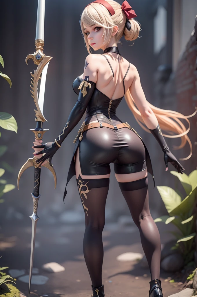 ((halloween)) ((magic forest)), (sexy costume), (((masterpiece))), (top model), (pumpkin head) , cute body, in a very sexy halloween costume , sexiest girl on earth, view from 5m away, happy, smile, perfect body, oiled body, Captured from behind, spider tattoo