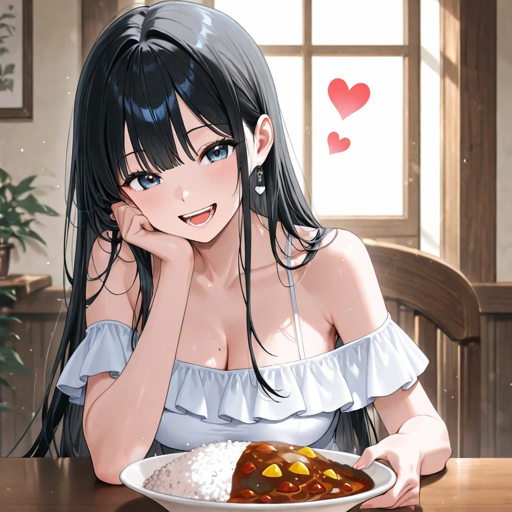A girl in a micro bikini making a large amount of naan curry　Touching her chest