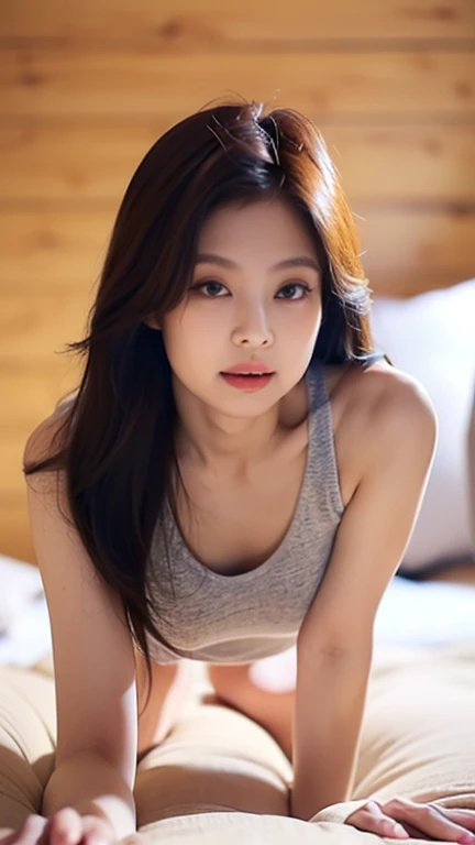 masterpiece:2.0, best quality, photorealistic, hyper detailed, 1 girl, beautiful detailed eyes, beautiful detailed lips, extremely detailed face, long black hair, pink t-shirt, black trousers, big breasts, pink lipstick, mature, realistic lighting, cinematic lighting, natural lighting, warm color tones, detailed background, highly detailed environment, intricate details, high resolution