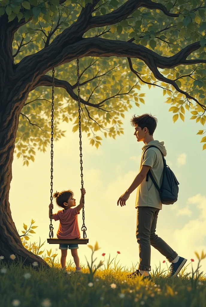 A man sitting on a swing and holding a woman in his arms