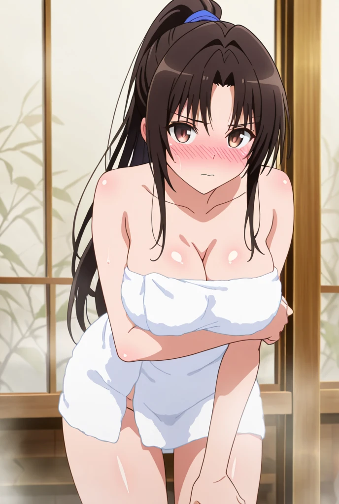 masterpiece、highest quality, love hotel、naked apron、surprised face、(((Sweat all over)))、(((side boob)))、full body