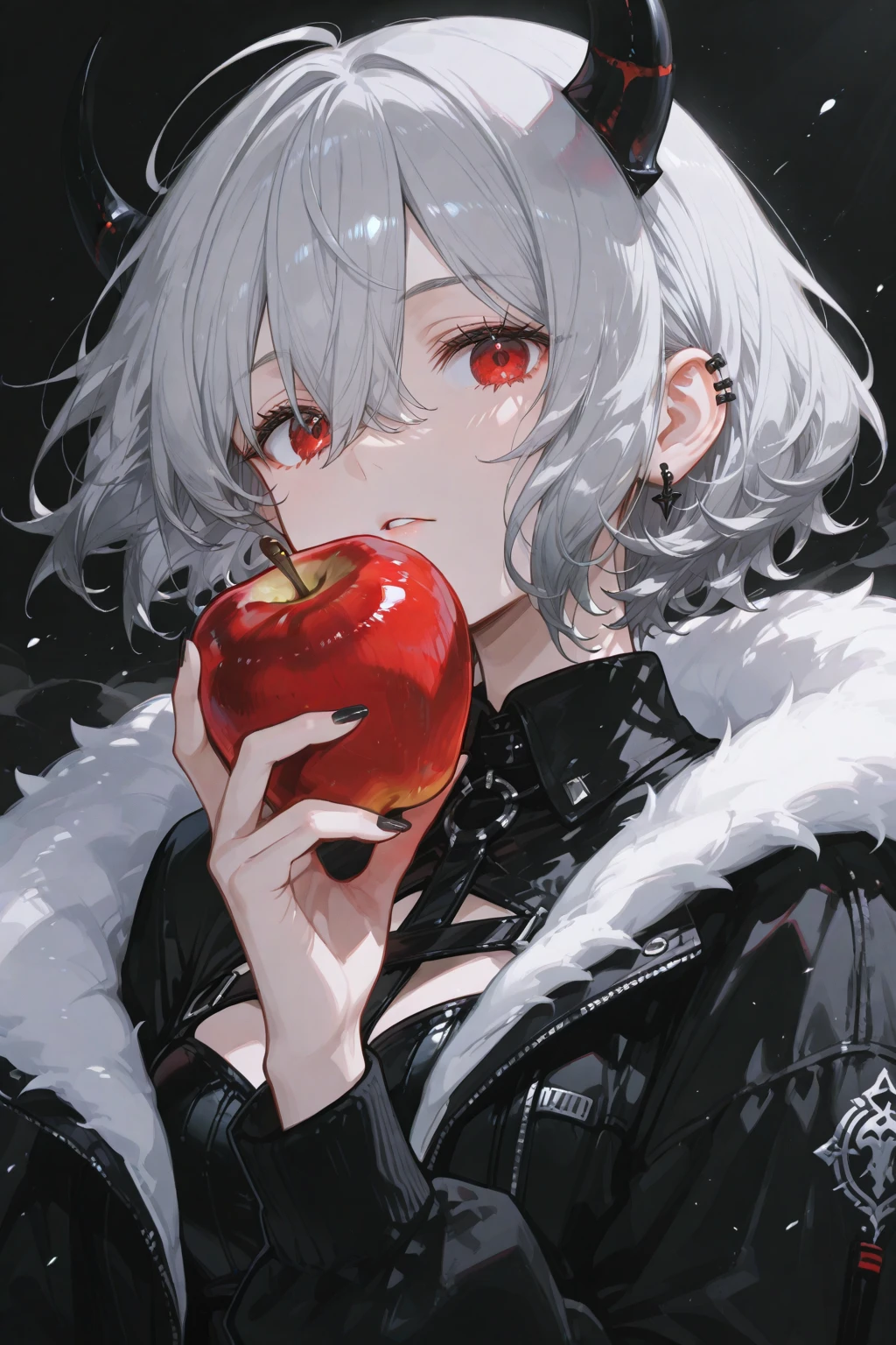 (masterpiece:1.2, Highest quality), (snow white:1.3), 1 female, whole body, casual, Minimal makeup, pale,Natural materials, Close-up face, (Wicked Smile:1.3), Bright Eyes,Hearts in the Eyes ,8K high resolution, Fine Lines, ((whole body)), (have a poison apple:1.2)