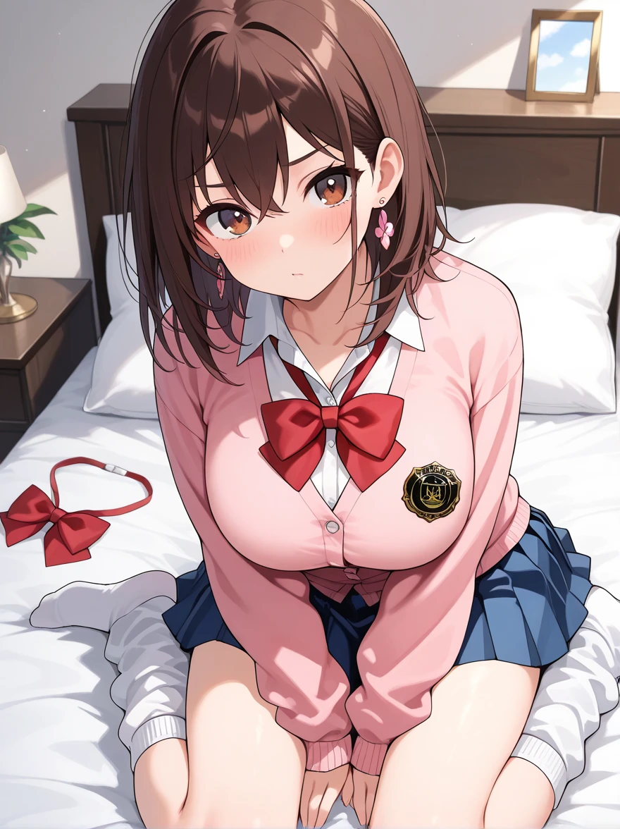 1girl after_sex after_vaginal anus ass bangs bed blue_headwear blue_shirt blush bottomless bow bowtie breasts clitoris closed_mouth clothing dripping_semen female female_masturbation female_only hat headwear long_sleeves looking_at_viewer lying masturbation nakadashi nipples nopan on_back on_bed open_clothes open_shirt pillow red_bow red_bowtie red_eyes red_hair red_neckwear school_uniform semen shirt short_hair small_breasts smile solo spread_legs spread_vagina sweat teenage teenage_girl thighs uniform vagina vaginal_juices high_resolution uncensored