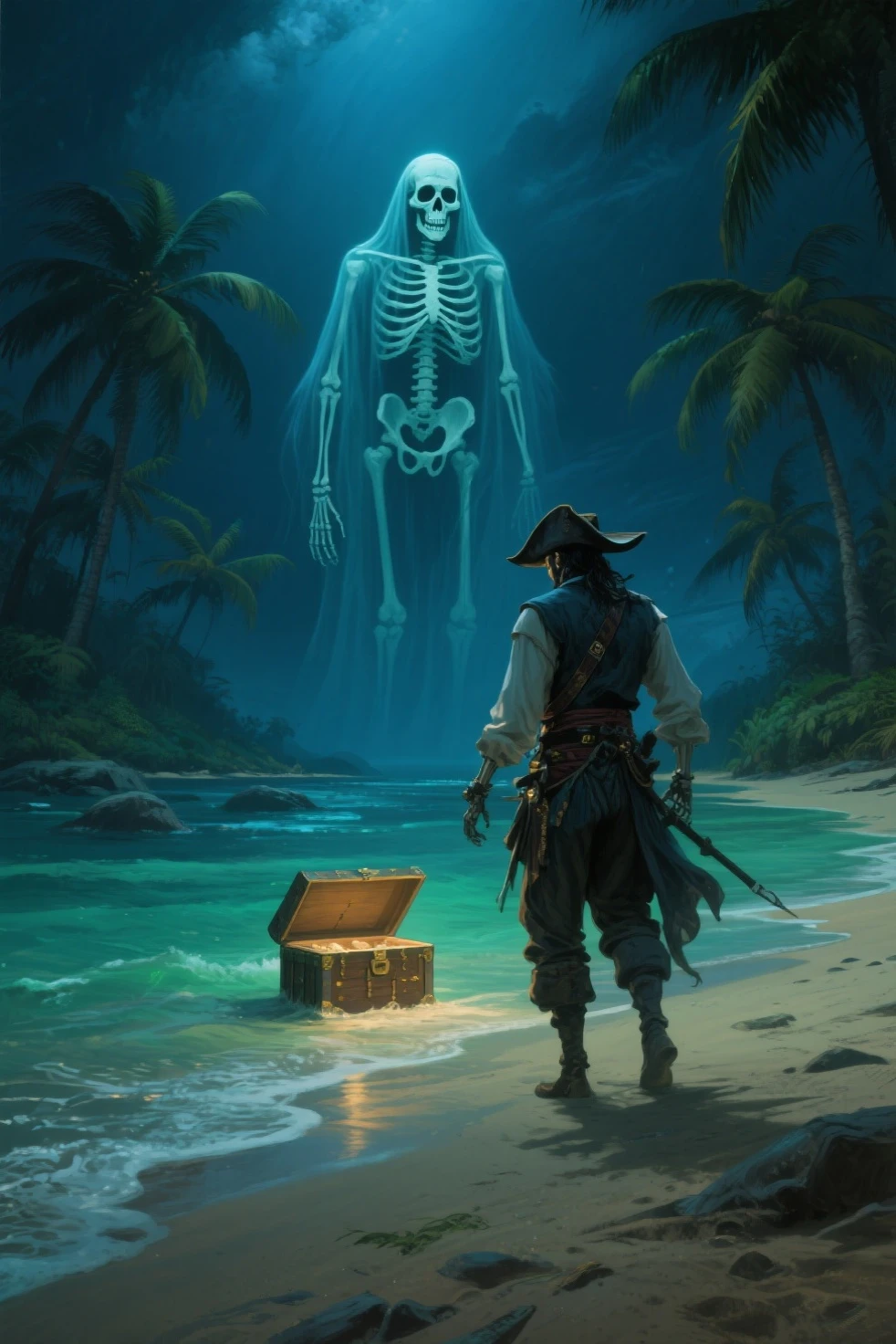 painting of a pirate island with a treasure chest and a skull, 8k oil painting, fantasy artistic painting, skull island, mysterious Island, oil painting, illusion arte surreal, surrealistic painting, surreal art and fantasy, Masterpiece artwork, art by alessandro pautasso, stunning digital illustration, in digital illustration style, exquisite digital illustration, Illustration art, a beautiful art illustration, contemporary digital art, beautiful digital art, geometric abstract beauty, beautiful digital illustration, beautiful digital art, contemporary art illustration, art deco portrait