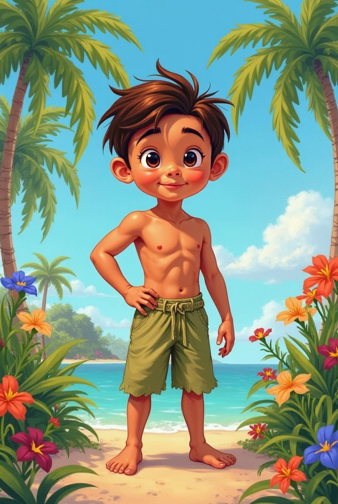 muchacho, very attractive muchacho, Etnia mexicana. sonrisa traviesa, Child, infant, piel bronceada, Cabello negro azabache, Corte de pelo militar, cuerpo delgado, desnudo, desnudo, pene pene erecto, cara hermosa, Rocky desert behind him, sunny day, Kali, oasis, Mirando al espectador, Pocas nubes en el cielo, birds.