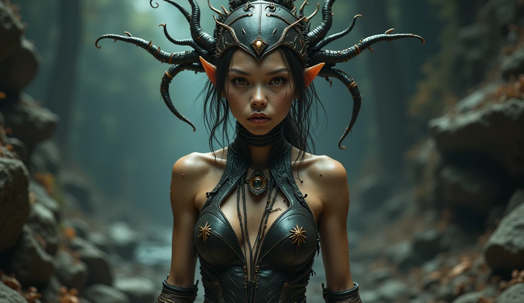 Chalcopyrite Mermaid,moana,golden black make up,longhair,goblin,freckles,pretty face,,full body shot,ominous landscape,Simon Stalenhag,Nicola Samori,Wangechi Mutu,city on background,chinesse pixie,under water,Retina,Obsidian Chalsedoon Nightcrawler,ominous landscape, niobium Obsidian atmosphere,dangerous atmosphere,intricate details,realistic humid skin,extremely intricate details,Epic Realistic, cinematic style,film grain,dramatic light,anatomically correct,faded,eyes extremely detailed, high detailed eyes,UHD,Retina,HDR,Cinematic,Technicolor,natural skin textures, hyper realism, hyper detailed,High contrast,Realism,Ultra Detailed,irina yermolova,8k resolution,RAW, Nikon Z9,Rakotzbrücke of Germany,a broken feminine humanoid robot, dented, scratched, flaking peeling paint, in a abandoned interior swamp, mossy and fungus,bailong plant girl, girl made of dead plants,a girl made of red plants,forest,plant,antlers