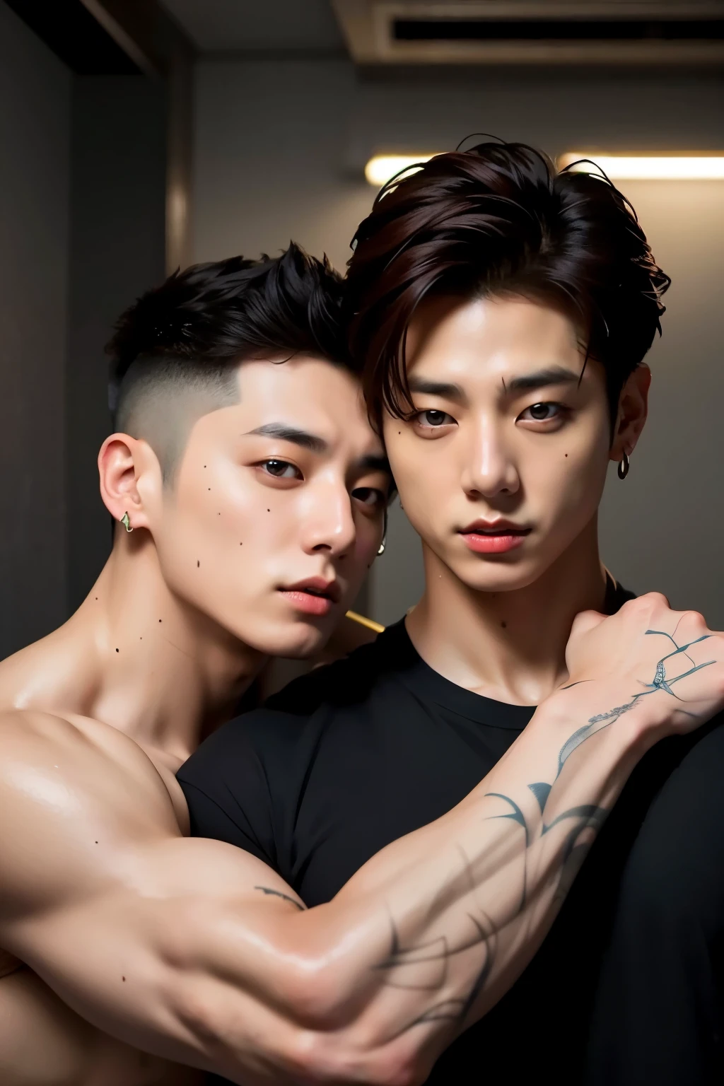 (8K, RAW photo, Highest quality),Realistic,2 cute boys,white underpantrontage,Intricate detailtremely detailed eyes and eyelasheuscular male,Manly,Night sky,Soft lighting,Cinematic lighting,Portrait,Close-up,Lovingly,Exposing the pectoral muscles,Photo of black and blue eyes white gay male model, Blue eyes, Stand in front of a gray background, Sports panties, 8 years old, Lean, beefy, Short hair, Digital SLR, hyper qualit, Fujifilm XT3, Crystal clear, 8K UHD, High detail, Ultra photo realsisim, haar, Pubic hair, ((Realistic skin), ((pores)), ((highdetailskin)), volumettic light, groin, far,sexy underwear,top-down view, complex 3D visualization, high detail, 1 handsome young man (nsfw) looking at the viewer (Pureerosface_V 1:0.6), 8 years old, pure, genuine human skin , (bare chest), muscles, vivid details, hyperrealistic, beautiful background (Medieval: 1,2), octane rendering, 8k, best quality, masterpiece, extremely detailed, computer graphics, unity, wallpapers (realistic, photorealistic: 1.37), stunning, fine details, masterpiece, best quality, official art, extremely detailed CG unity 8k wallpapers,