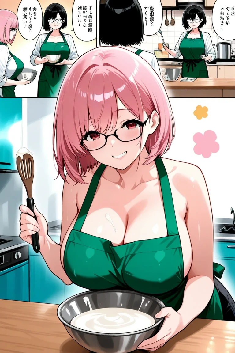 magazine cover, glasses, redhead, green lingerie, sexy pose, big breasts, smile, green witch hat, short hair 
