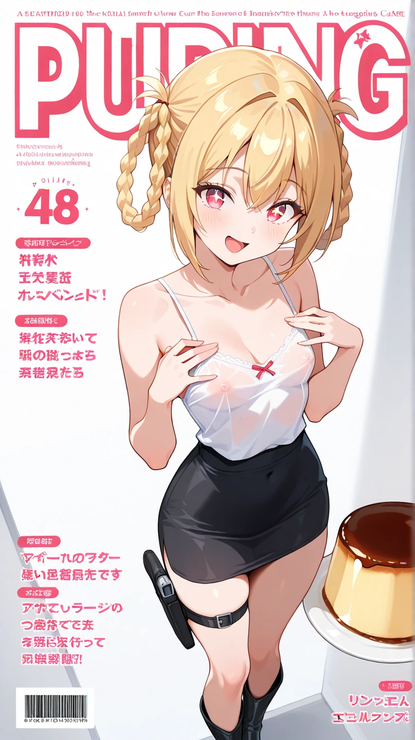 Cute naughty shrine maiden, Pastel colors hair, medium breasts, Thighs, short hair, (beige hair, parchment hair), (naked:1.3), (forehead:1.2, bangs pinned back, asymmetrical bangs, hairclip, side ponytail:1,2), standard height, (light smile, Large eyes, yuruyuri), at the adventurer's guild, A bulletin board with posted paper