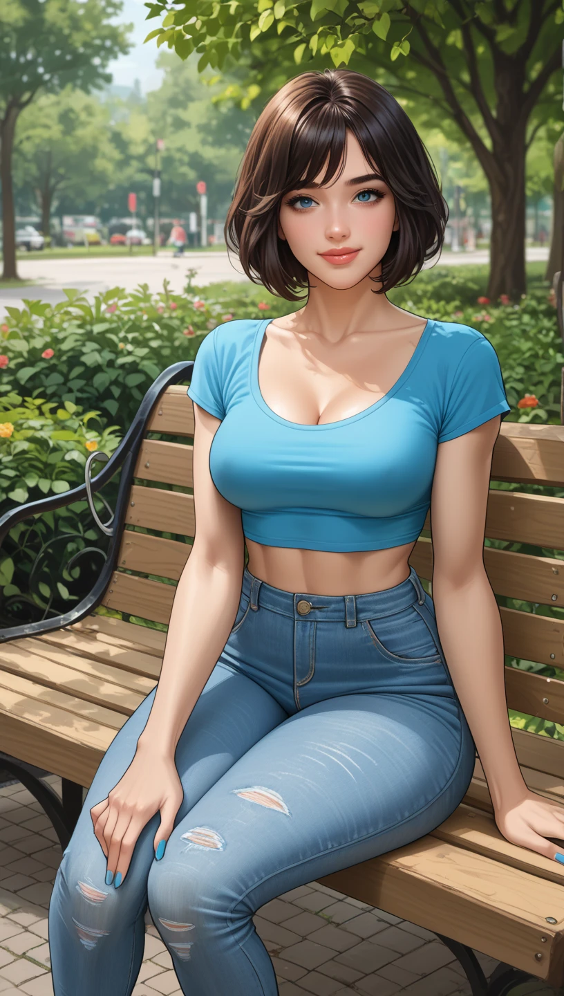 Create realistic 3D images, wide angle, half body, highest resolution. Puerto Rican girl, beautiful and cute, 25 years old, wearing sexy clothes, beautiful colors, fashionable, showing off her cleavage.