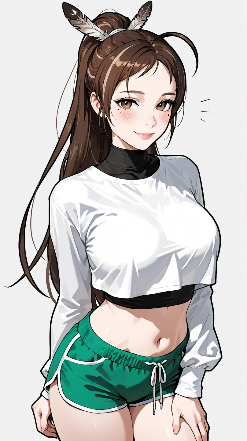 1 female,12 years old,brown hair,beautiful low ponytail hairstyle, (Miniskirt and large plain white T-shirt, (under bust:1.2), short sleeve, natural smile,,frameless eyeglasses,(leaning forward)