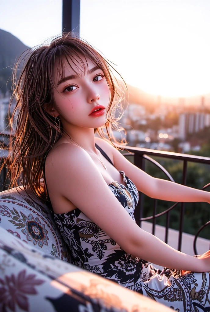 (best quality,4k,8k,highres,masterpiece:1.2),ultra-detailed,(realistic,photorealistic,photo-realistic:1.37),portrait,landscape,beautiful detailed eyes,beautiful detailed lips,extremely detailed eyes and face,longeyelashes,((1girl in the twilight sky, laying on the cloud)),pink and purple hues,soft and dreamy lighting,serene atmosphere,dramatic clouds,crimson sunset,ethereal scenery,peaceful gaze