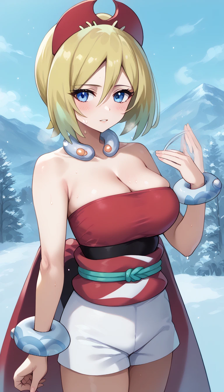 (masterpiece, best quality, high resolution, anime colored, 8k, photorealistic), Akebi Sasaki, hairband, 1girl, (15 years old), dark green eyes, smile, blush, (sagging large breast:1.5), (Santa costume:1.5), (cum on breasts), arms behind back, (from the front:1.5, upper body:1.5), softlight, (perfect detailed anatomy, perfect detailed full body, beautiful detailed hair, beautiful detailed face, beautiful detailed eyes, beautiful detailed breast, beautiful detailed bikini)