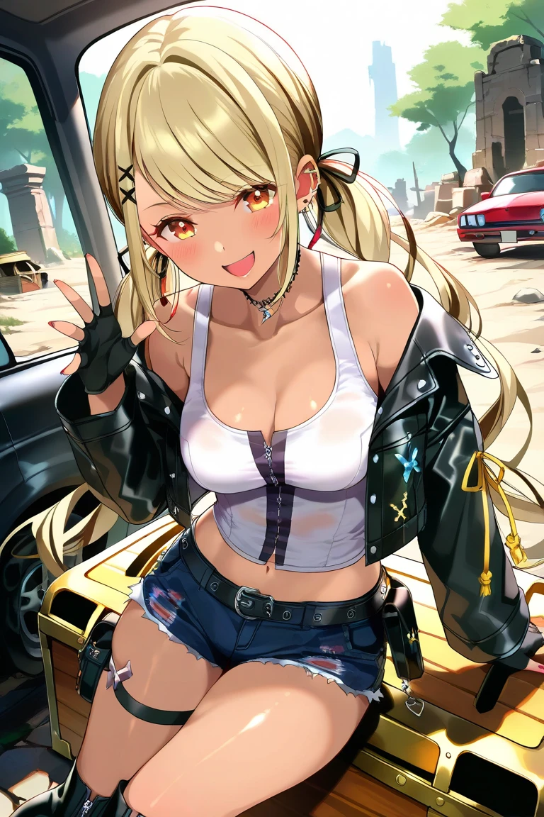 Cartoon of a woman riding a motorcycle with a large tank on the back, Mechanized Valkyrie Girl, bikini + Tattered military equipment, Mechanized Soldier Girl, Kashert Kenz, Inspired by Shiro Masamune, Anime Art Vehicle Concept Art, By Akihiko Yoshida, top rated on Pixiv, trending on Pixiv, Pixiv,Cartoon of a woman riding a motorcycle with a large tank on the back, Concept art inspired by Masamune Shirow, Topics on pixiv, Self-sastructing art, Mechanized Valkyrie Girl, bikini + Tattered military equipment,(Denim hot pants:1.3), Mechanized Soldier Girl, Kashert Kenz, Anime Art Vehicle Concept Art, Top rated on pixiv, Dieselpunk Art Style,(Shiny amber hair:1.6), (Wavy medium hair:1.6), (Brown beautiful girl), (Healthy dark skin), (Sunburn mark), clavicle