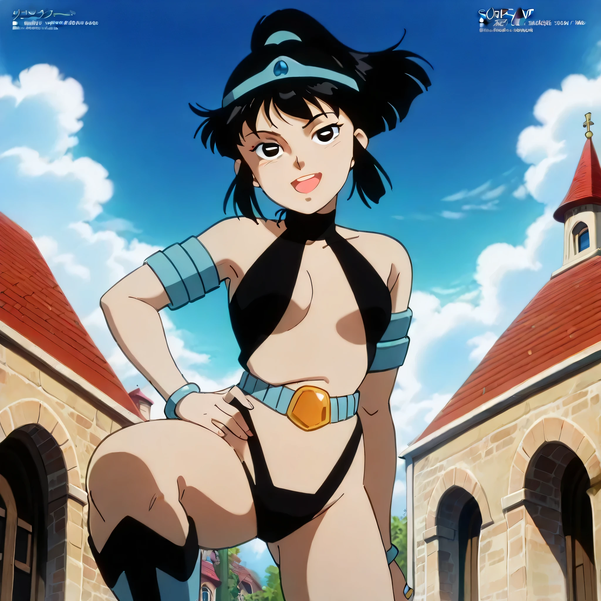 very detailed,highres,(masterpiece_1.0),(best quality_1.0),1girl, solo,haruhi suzumiya, (superhero, leotard), yellow hairband, full body, looking at viewer,