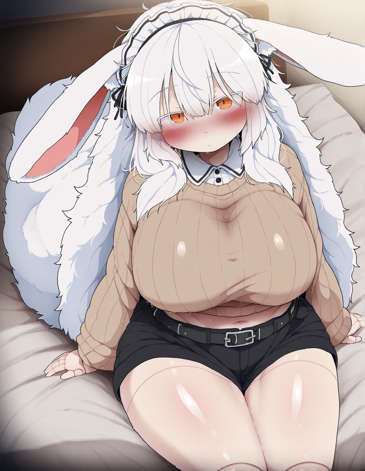 absurdres, furry, female furry, anthro, trending on artstation, uploaded on e621, detailed portrait of a anthro woman, extreme detail, detailed fluffy fur, full body, detailed eyes, (shaded), (detailed lighting), (cinematic lighting), (masterpiece, hi res, RAW photo, high resolution, high details, best quality), high definition, (high sharpness:1.3), dog ears, dog tail, white fur, long_hair, sidelocks, twin braids, silver_hair, ahoge, sleeping, winter forest, wet chubby pussy lips, lying on belly,