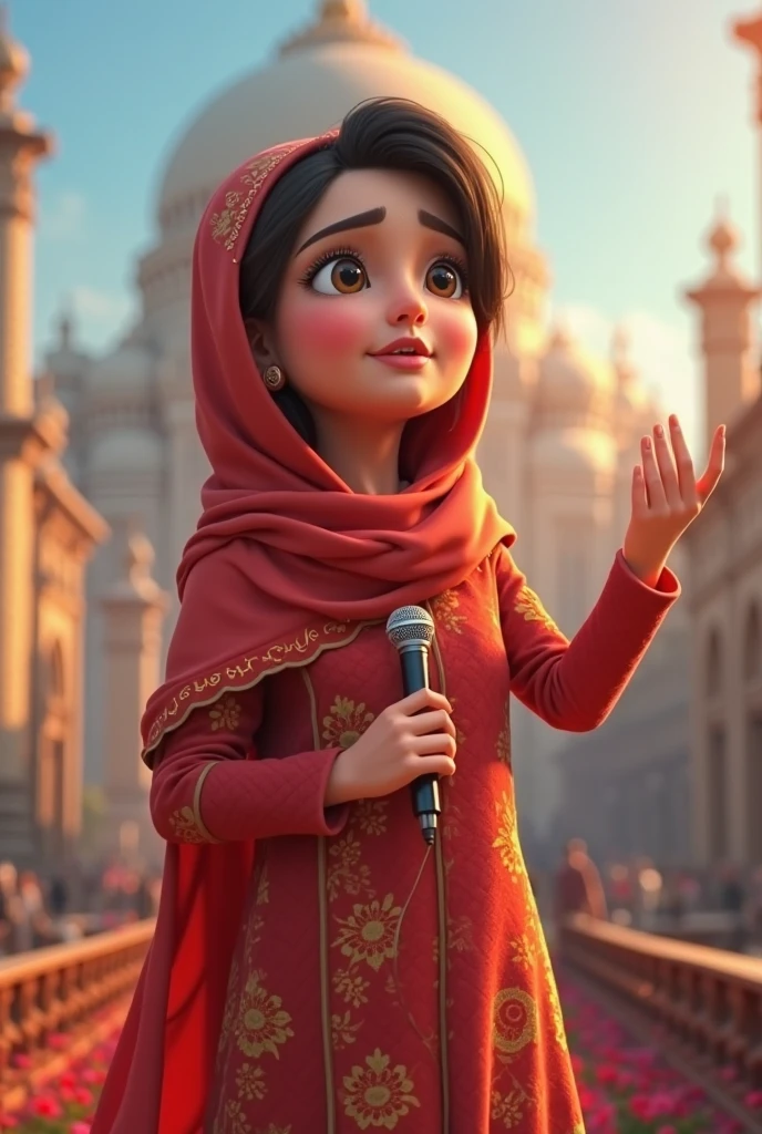 Generate indian independence day with little hijab girl The girl's dress must be white word 77