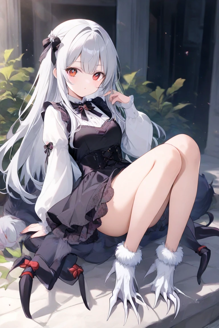 With a girl、Gray Hair、Sleeveless black dress、