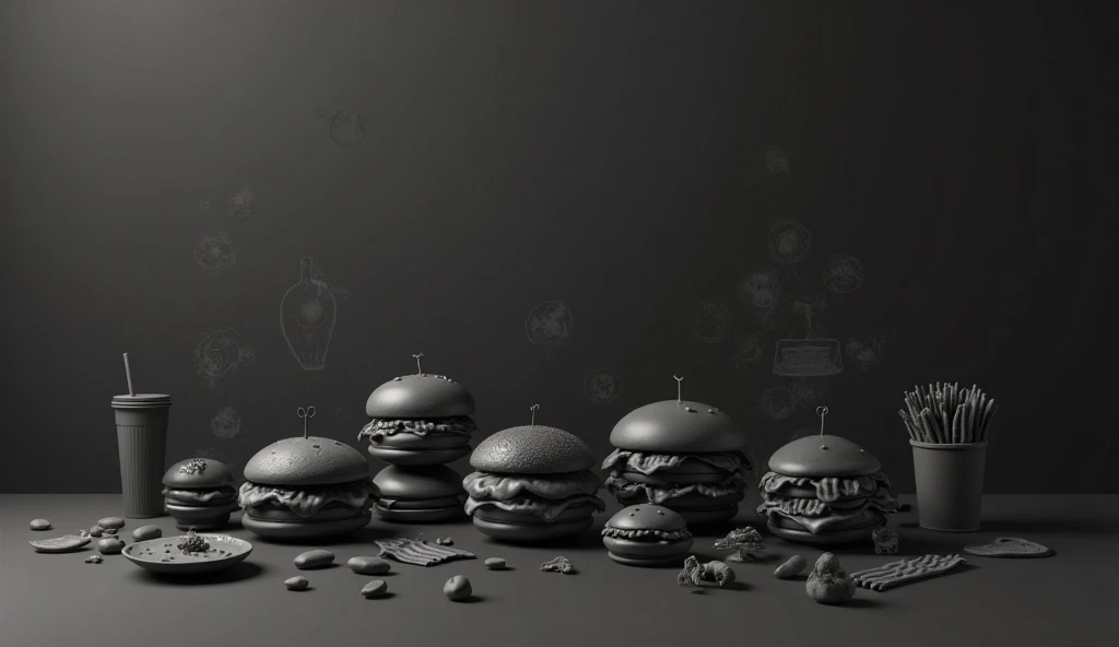 (knollingcase:0.5), a hamburger, display case, labelled, overlays, oled display, annotated, annotations, technical, knolling, diagram, technical drawing, dramatic lighting, glow, dof, reflections, refractions