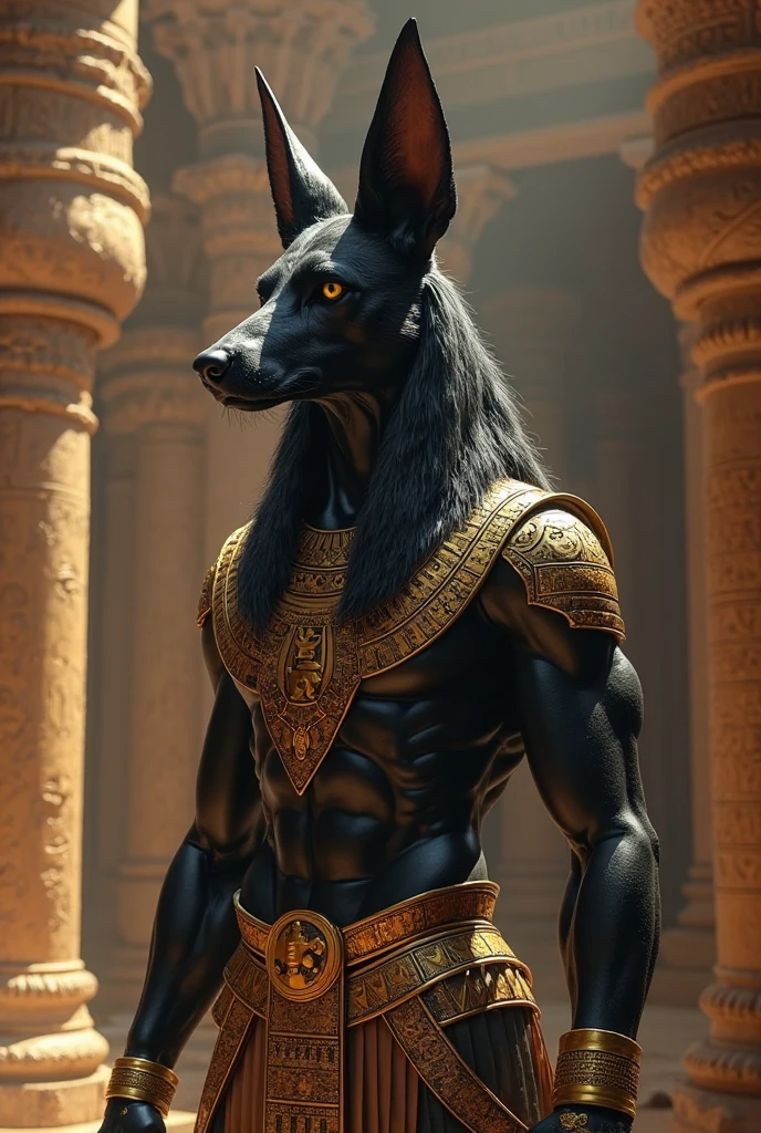 ((anime)), upload on e621, by Garmash,Ruan Jia, darkgem, anthro, male, ((( detailed fluffy fur))), ((sitting)), detailed realistic painting, (((biceped))), (((shaded))) extreme detail, ((anubis)), loincloth, black body, light particles, BULGE, EXPLICIT, CANINNE PENIS, KNOT IN sheath