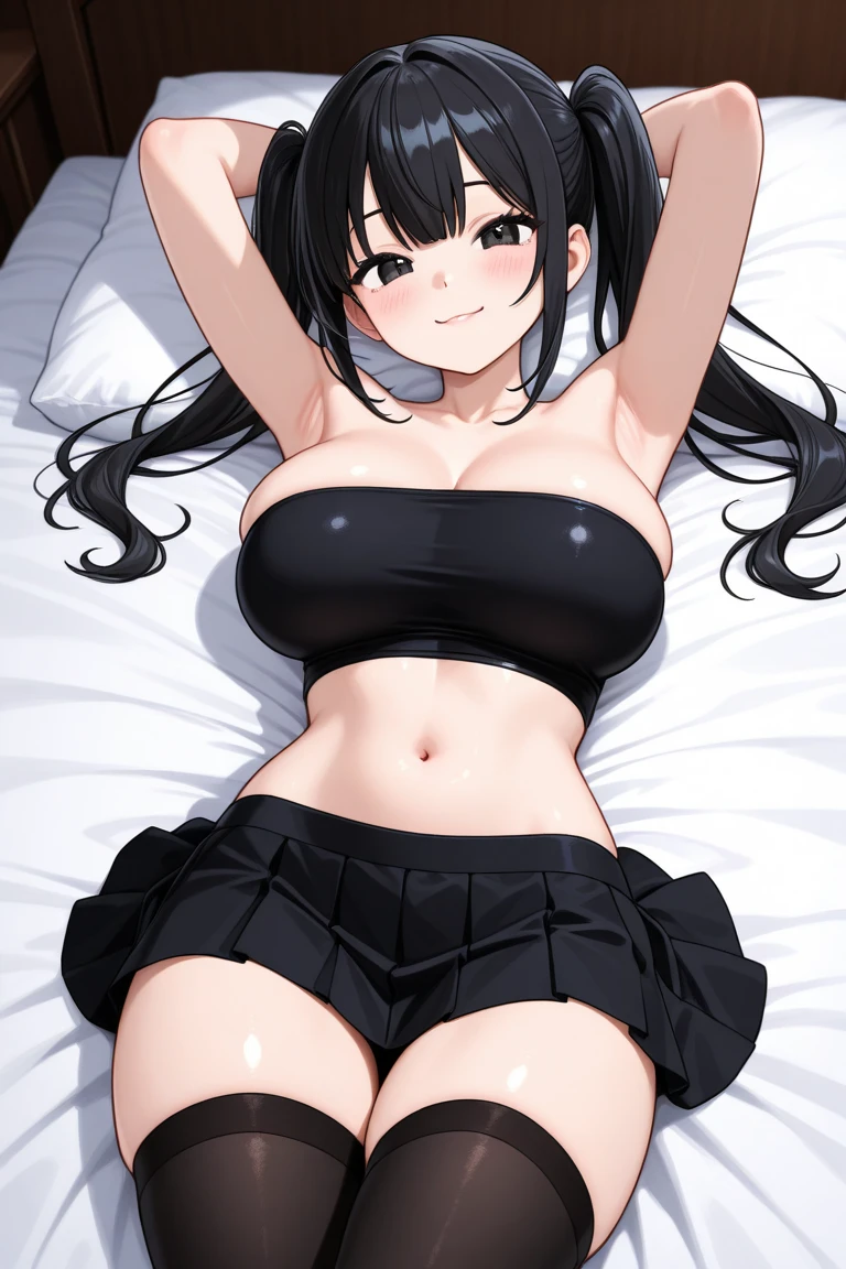 ((masutepiece, Best Quality, hight resolution, nffsw, Perfect Pixel, depth of fields, 4K, )), 1girl in, Solo, , Beautiful anime girl, Beautiful Art Style,
on all fours:1.3, bed background,
Perfect body, smile face:1.4, front facing:1.4, full body:1.5, half, closed eyes,
yukinoshita yukino, long hair, black hair, large breasts, Full face blush, black lingerie,
straight on:1.3, medium shot