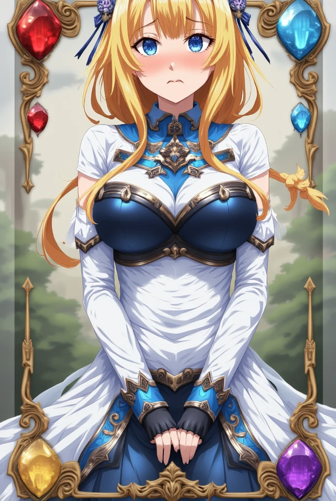 Lian, light brown hair, hair stick, bangs, blue eyes, solo, smiling, standing, upper body, hips, bare shoulders,purple thighhighs, white dress, gold jewelry,armor,gloves,circlet, cleavage, red and gold royal castle, gigantic breasts, (best quality, masterpiece, beautiful and aesthetic:1.2, highest detailed face, perfect face,) eyes, perfect face,expressive eyes,
looking at viewer, in the center of the image,(Upper_body),(Focus on her face),
official art,extremely detailed CG unity 8k wallpaper, perfect lighting,Colorful, Bright_Front_face_Lighting,shiny skin,
(masterpiece:1.0),(best_quality:1.0), ultra high res,4K,ultra-detailed