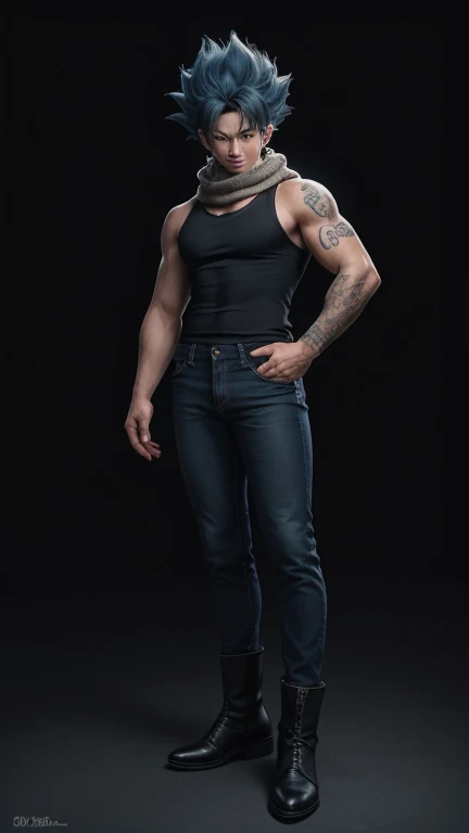 Jovem de 21 anos, personagem de um jogo, imvu, estilo mandrake, corpo tatuado, tamanho medio, realista, estetico, forte e definido, anime!