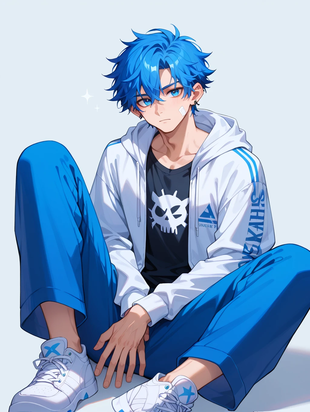 Blue haired boy, cute boy, bright blue eyed boy