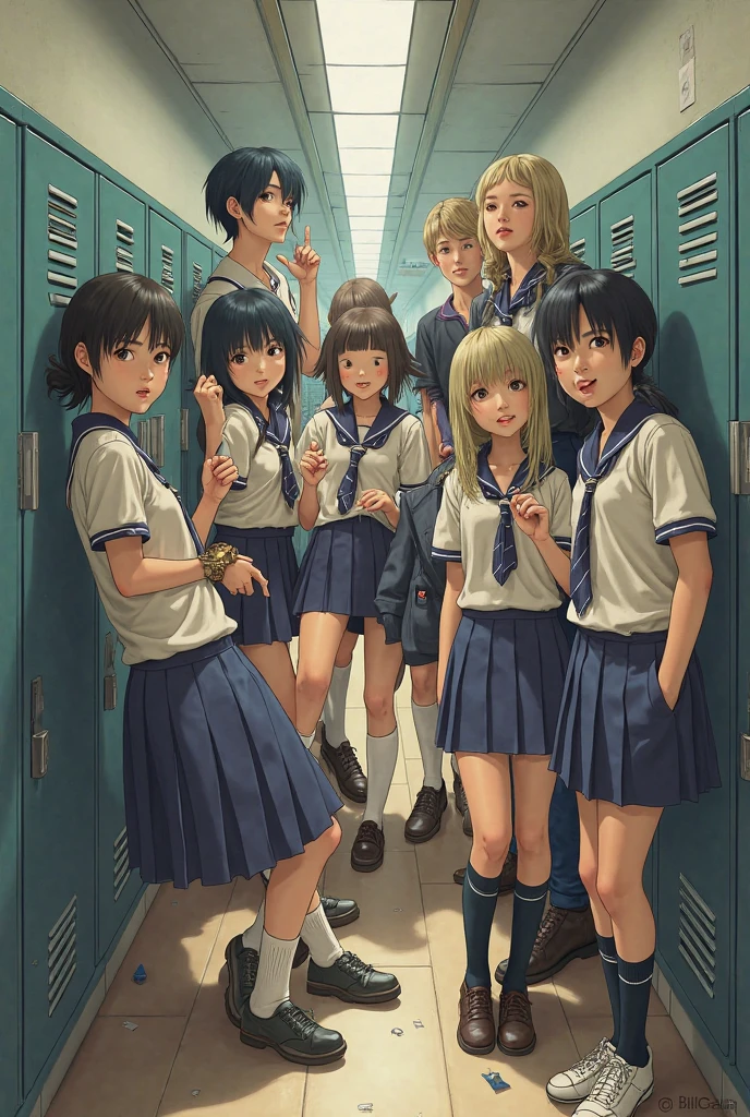 Photo of several students gathered wearing school uniforms