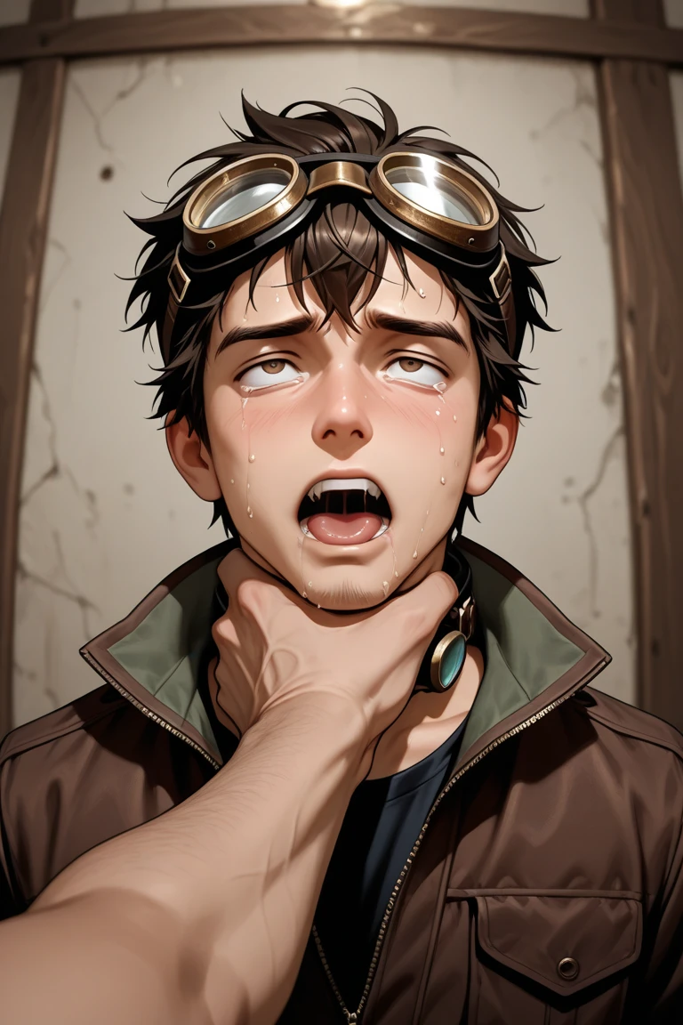 1 boy, constricted pupil, Open mouth, Crying,, Masterpiece, Best quality, Highly detailed