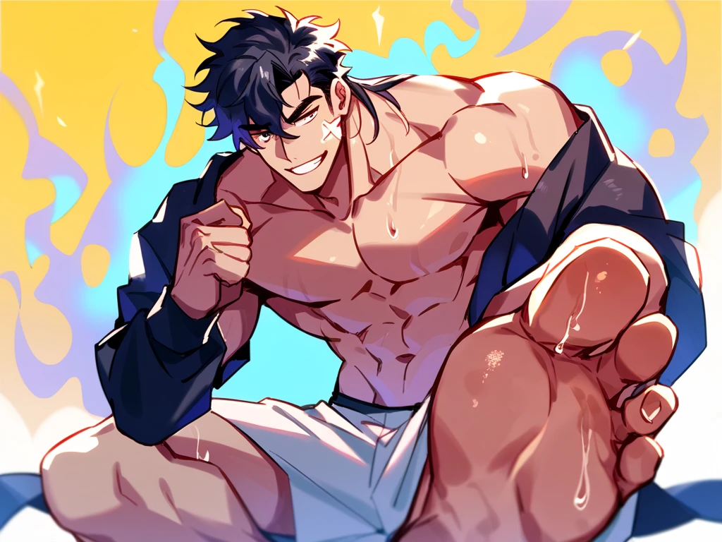 Ash Ketchum from Pokémon sitting on a weight bench with shoulders slumped. Sweating. Wearing a bulging jockstrap. Staring blankly as he listens to hypnotic subliminals through headphones. Monitors mounted on the walls around him display pulsing spirals to keep him in trance as he becomes a big dumb bodybuilder football jock. Open mouth. IQ drain. Dumber. Hypnosis. Trance. Brainwashing. Digital painting. Anime. Hyper swollen bulging crotch. Big muscles. Big traps. Big biceps. Big triceps. Broad shoulders. Big meaty hyper pecs. Bro. "I have to resist. Have to ... break free.... Have to ... have to..... I ... m-must.... I ... must...." Speaking in a dull monotone as he falls into trance. "Listen, ... repeat, ... conform, ... obey...." Speaking in unison with the other jocks in the room. "I ... I am sweaty. ... I am horny. ... I am sexy. ... I am dumb.... I'm just a mindless.... I'm just an empty, ... stupid, ... strong jock...." Brute. Dumber and dumber. Mindless. Brainless. Musclehead. Hyper muscles. Mouth hanging open. Perspiring. Sweaty. Hypnotic trance. Entranced. Hypnotized. Brainwashed. Brainwashing. Hypnosis. Glowing eyes. Mindless stare. Hypnotic rings in eyes.