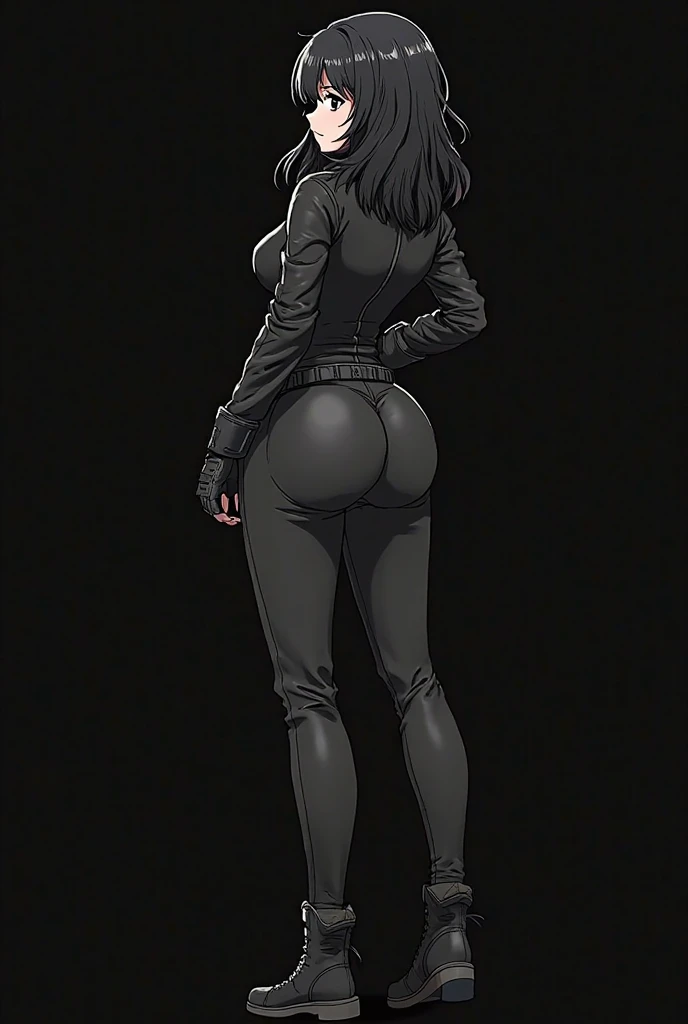 girl solo 1girl pale skin muscular huge ass toned body thick thighs black hair yellow eyes long hair grey background bodybuilder from behind black leggings tight long sleeve black t-shirt perfect anatomy black leggings tight long sleeve black t-shirt black leggings tight long sleeve black t-shirt black leggings tight long sleeve black t-shirt muscular muscular muscular muscular huge huge huge ass