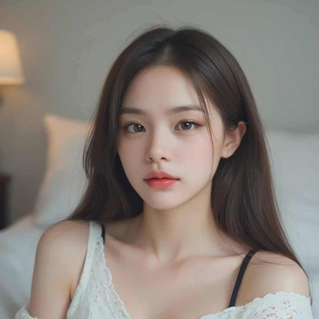 Superb, Masterpiece, Ultra High Quality, Realistic, Girl, (Beautiful Face 1.4), (Big, Constricted Waist), Long Hair, Indoors, Bokeh, Milight, Glossy Skin, Small Head, Smile