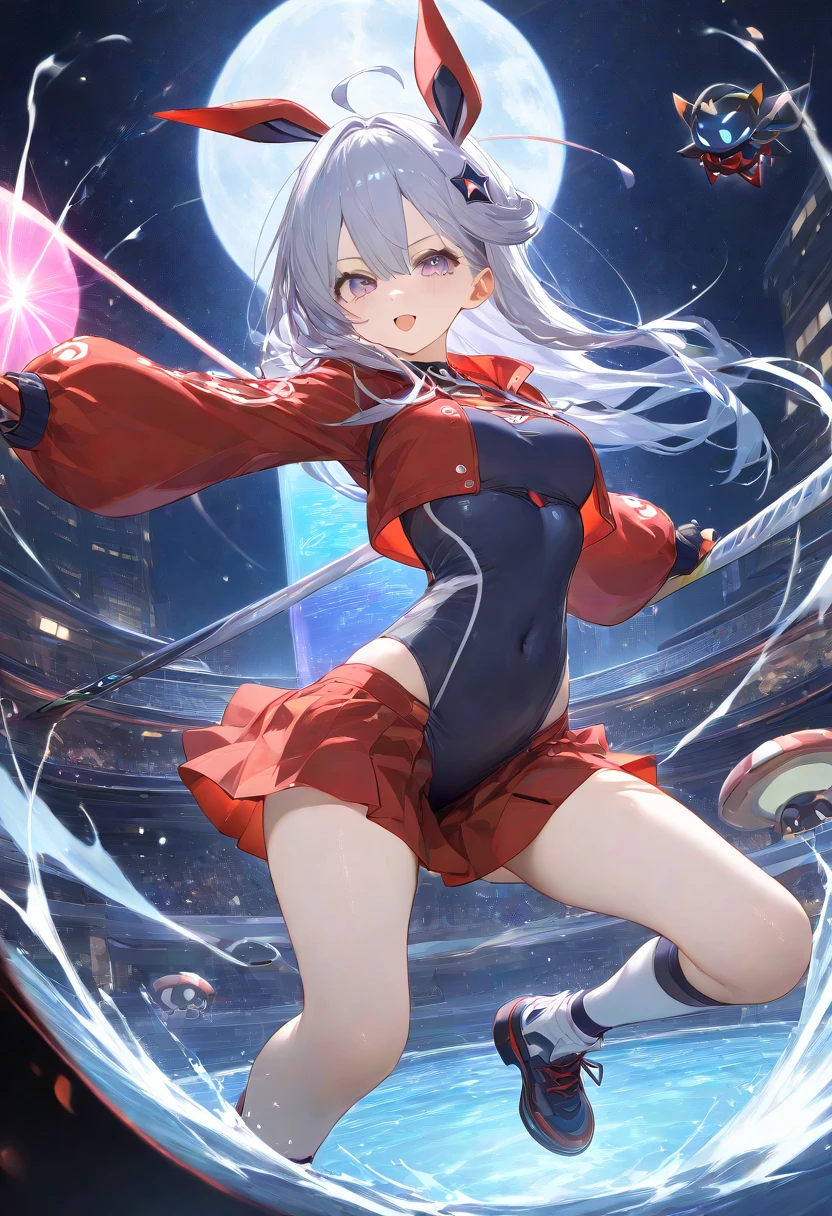 (Masterpiece), (Top Quality Anime Illustration), (Super Definition), One Girl, Solo, Beautiful Girl with Silver Hair, Anime Loli, Cat Ear Loli, Miniskirt Santa, See-through, Sleeveless, Smile, Cleavage Enhancement, Bare Skin Visible Lower, Open Stance, Thighs, Ass Protruding, Ass Focus