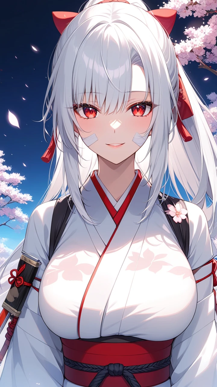 (masterpiece), best quality, perfect anatomy, nice hands, perfect hands, ((1girl)), (white hair), (red tips), ((multicolored hair)), (black eyes), ((japanese clothes)), ((seductive pose)), ((hotspring)), (depth of field), ((solo))