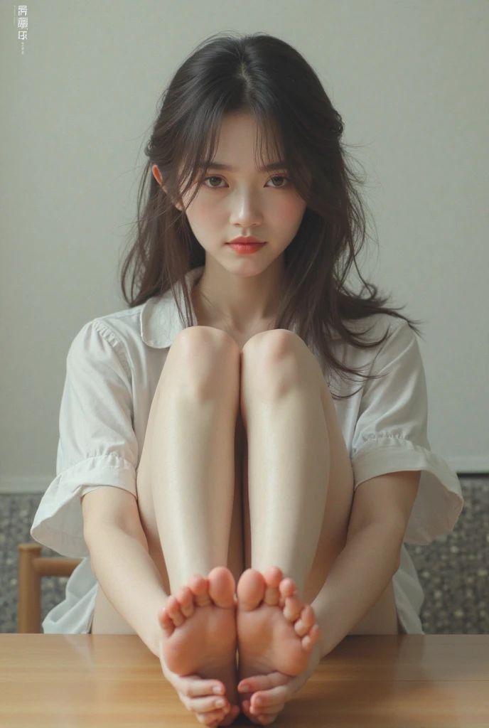 ((skirt)), cotton white thong, nsfw, pose (bend knees and open legs), front