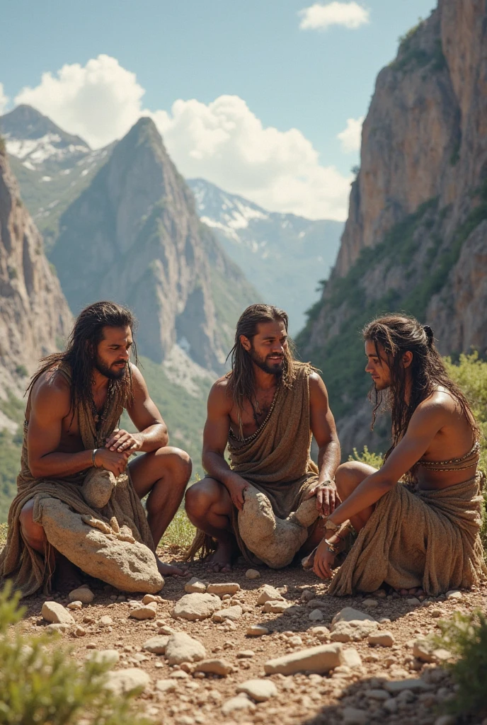 group of cavemen friends 100 years ago.000 years ago, holding a smartphone and taking a selfie, (dinosaurs in the background), (iphone-15),